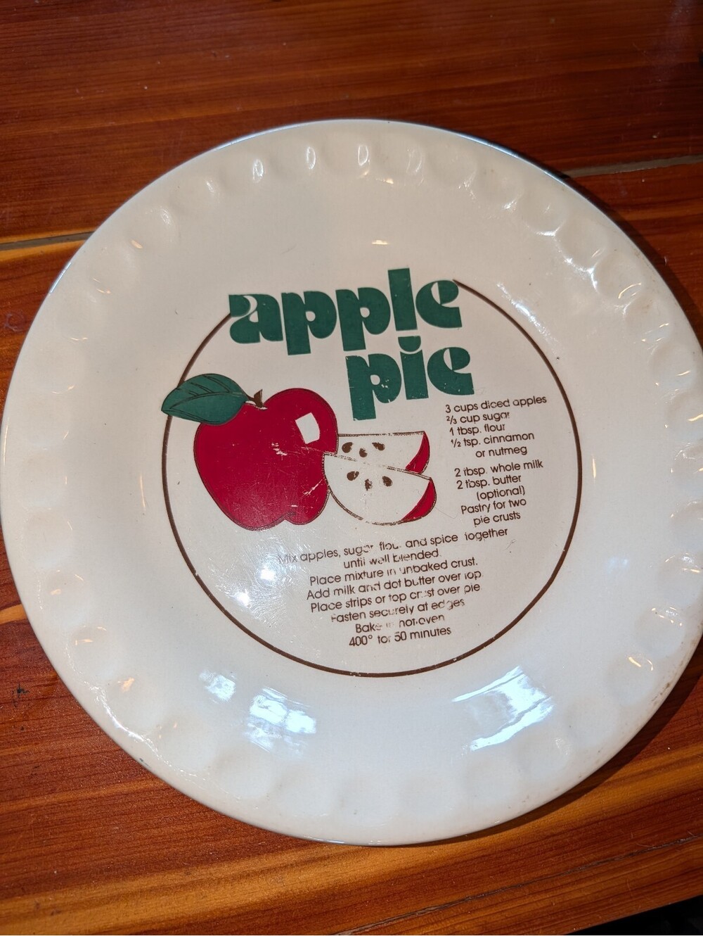 Vintage Pottery Apple Pie Ceramic Serving Plate with Recipe
